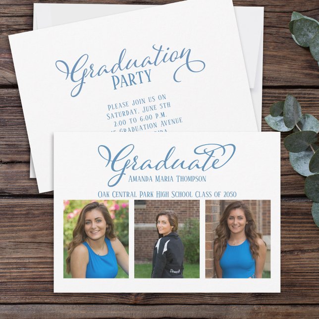 Invitation Gradué Multi Photo Simple Élégante Calligraphie (Créateur téléchargé)