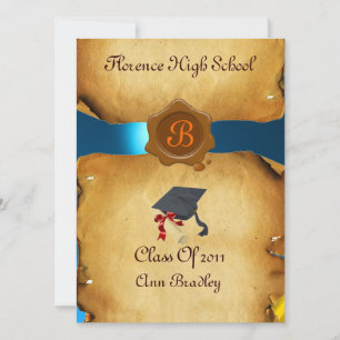Invitation GRADUM MODÈLE PHOTO PARCHEMENT bleu cire Sceau