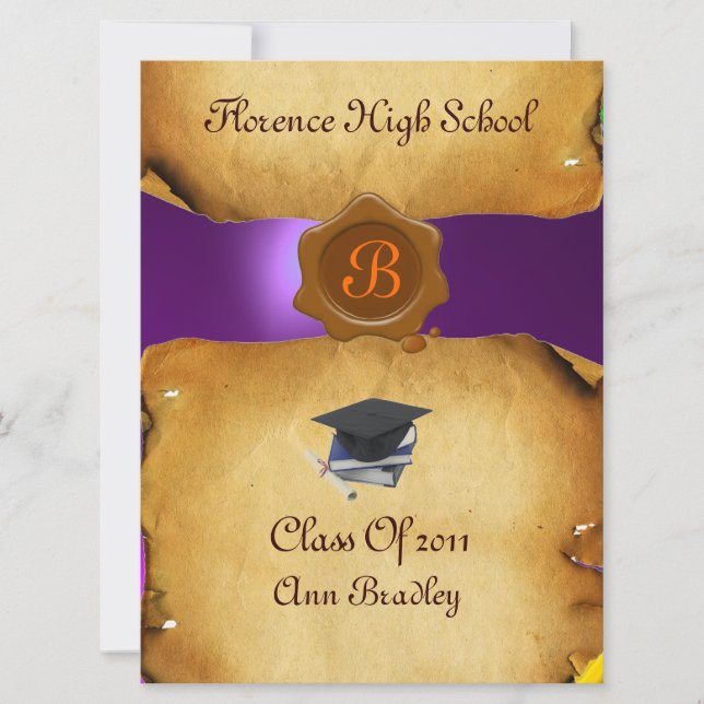Invitation GRADUM MODÈLE PHOTO PARCHEMENT Cire Sceau (Devant)