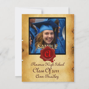 Invitation GRADUM MODÈLE PHOTO PARCHEMENT rouge Cire Sceau