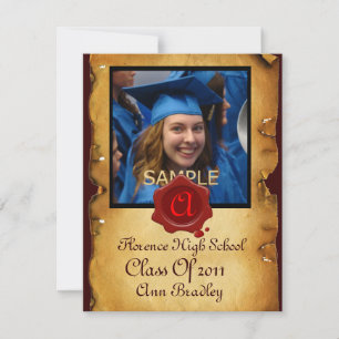 Invitation GRADUM MODÈLE PHOTO PARCHEMENT rouge Cire Sceau