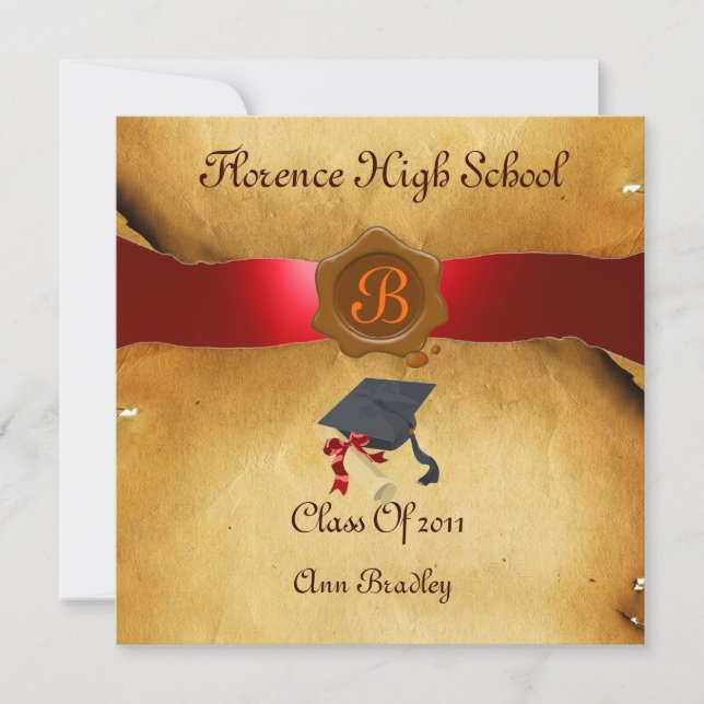 Invitation GRADUM MODÈLE PHOTO PARCHEMENT rouge Cire Sceau (Devant)