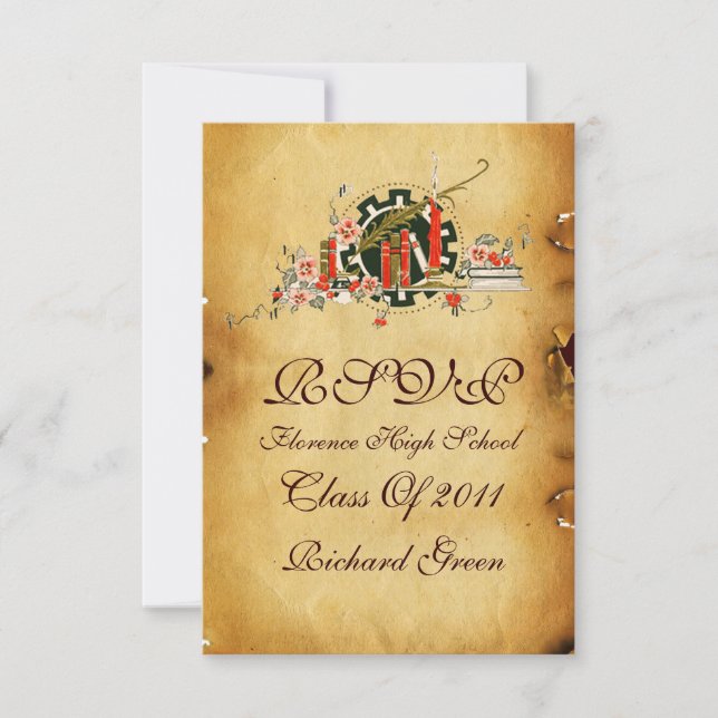 INVITATION GRADUM PARCHMENT ROUGE WAX SEAL MONOGRAM RSVP (Devant)
