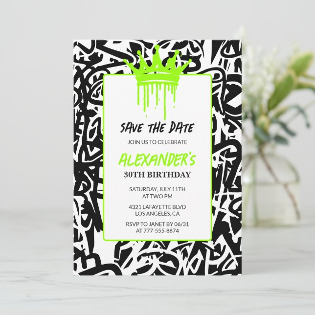 Invitation Graffiti Black Green 30e anniversaire Enregistrer  (Debout devant)