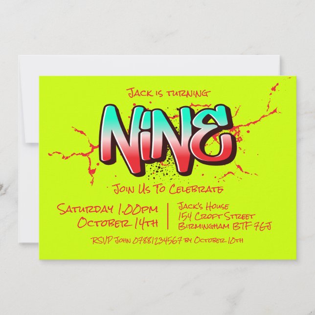 Invitation Graffiti Clair Neuf Ans (Devant)