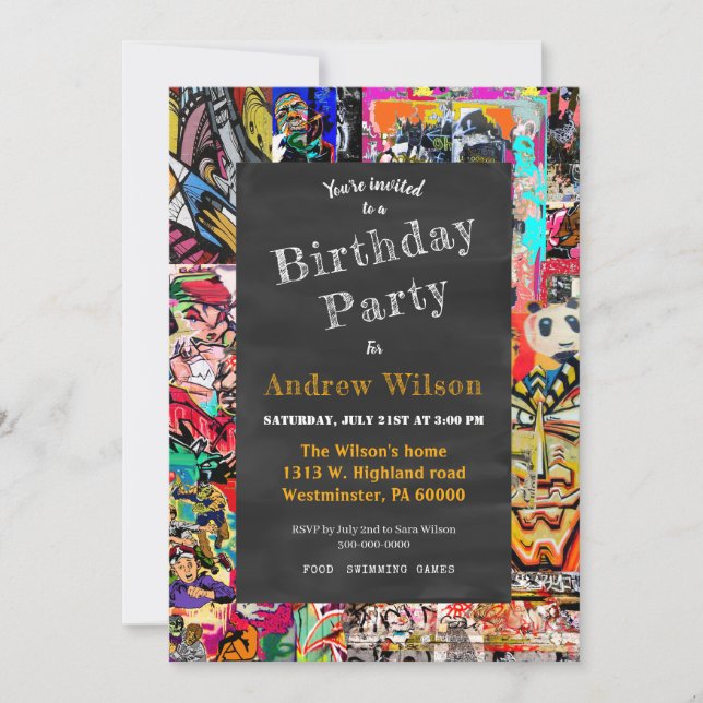 Invitation Graffiti collage mur avec tableau (Devant)