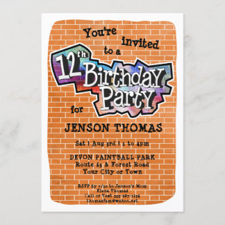 Invitation Graffiti cool Art 12e anniversaire fêter l'invitat