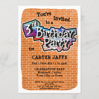 Invitation Graffiti cool Art 3ème anniversaire fêté Invitatio