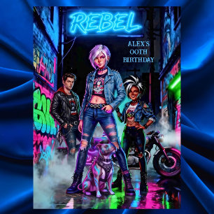 Invitation Graffiti d'anniversaire rebelle moto ruelle chien