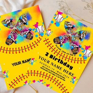 Invitation Graffiti de skateboard de baseball coloré jaune