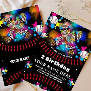Invitation Graffiti de skateboard de baseball coloré noir