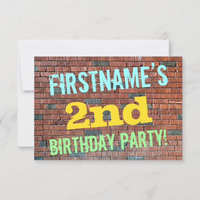 Invitation Graffiti murale en briques inspiré 2e anniversaire (Devant)
