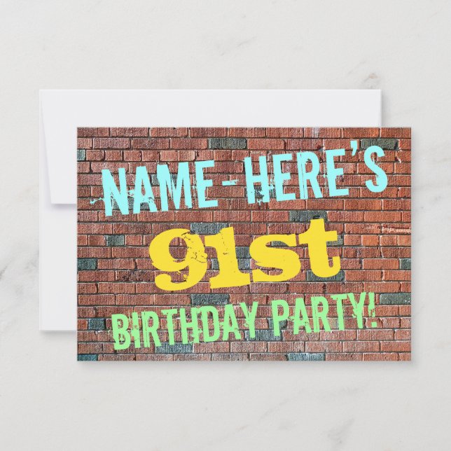 Invitation Graffiti muraux en briques inspiré 91ème anniversa (Devant)