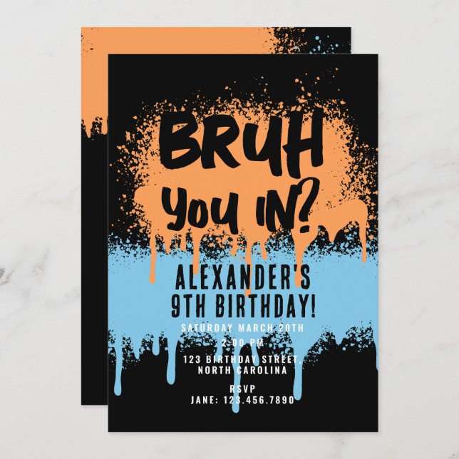 Invitation Graffiti néon de Bruh Boy Orange Blue (Devant / Derrière)