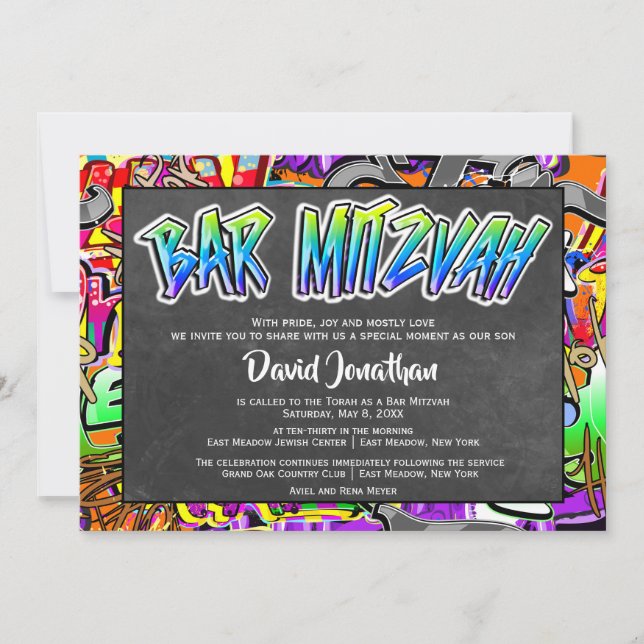 Invitation Graffiti Street Art Bar Mitzvah Custom (Devant)