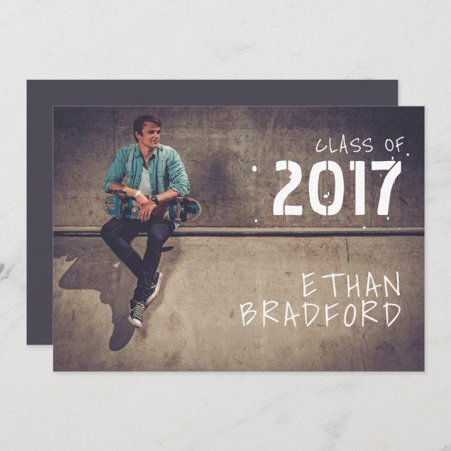 Invitation Grafitti Style Guy Photo Graduation Party (Devant / Derrière)