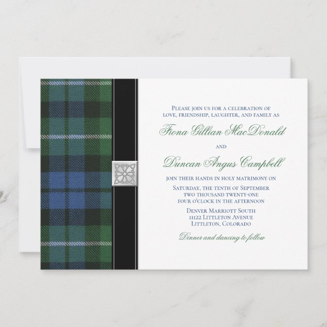 Invitation Graham de Montrose Ancien Mariage celtique Tartan (Devant)