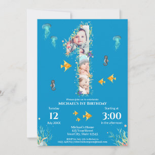Invitation Grand 1er anniversaire sous la mer Photo Collage