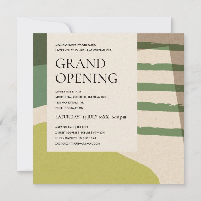 INVITATION GRAND ART VERT LIME ABSTRAIT MODERNE OUVERTURE (Devant)