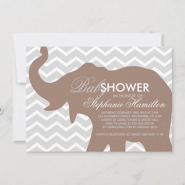 Invitation Grand baby shower d'éléphant de castor (Devant)