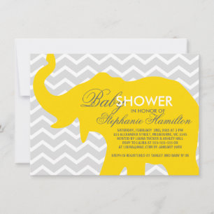 Invitation Grand baby shower d'éléphant d'or moyen