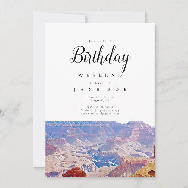 Invitation Grand Canyon Arizona Anniversaire Weekend Invitati (Devant)