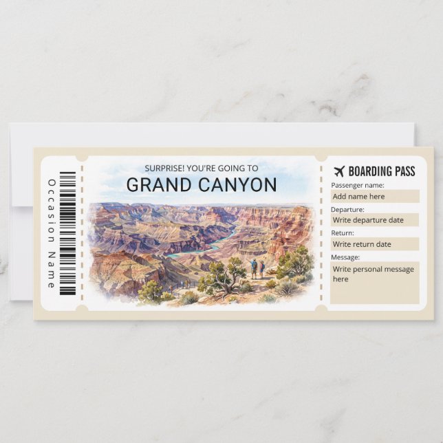 Invitation Grand Canyon Trip Boarding Pass Ticket (Devant)