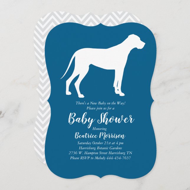 Invitation Grand chien Danse Baby shower Blue Boy (Devant / Derrière)