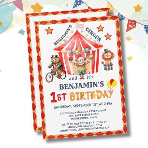 Invitation Grand Cirque Carnaval Fête Garçon 1er Anniversaire