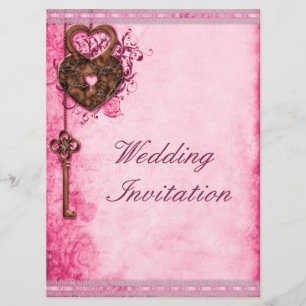 Invitation Grand Coeur romantique Verrouillage et Mariage ros