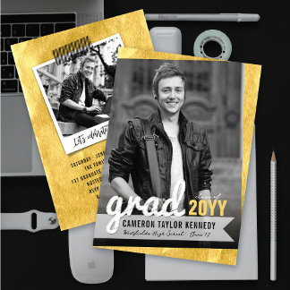 Invitation Grand croquis de promo Papier doré Fête de fin d'é