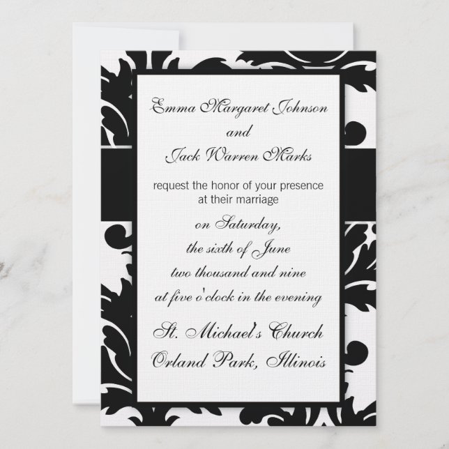 Invitation grand design damassé blanc et noir (Devant)