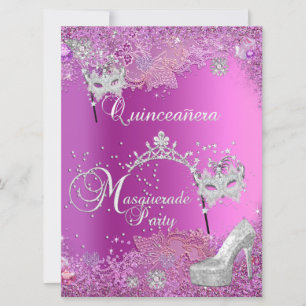 Invitation Grand Diadème Rose pour Quinceanera Mascarade 15èm