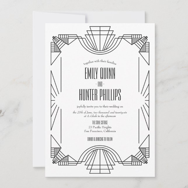 Invitation Grand Gatsby Art déco des années 1920 (Devant)