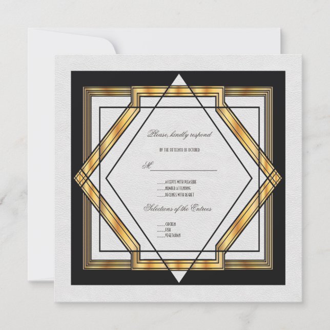 Invitation Grand Gatsby Or Art Déco Mariage Blanc Doré (Devant)