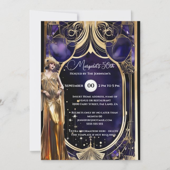 Invitation Grand Gatsby or violet 1920's rétro thème (Devant)