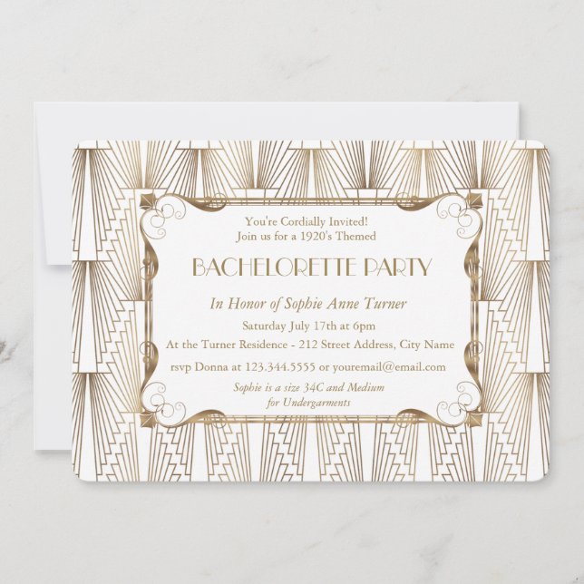 Invitation Grand Gatsby White Bachelorette Party des années 2 (Devant)