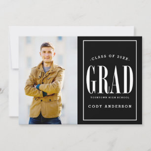 Invitation Grand gras White Text Photo Graduation Party