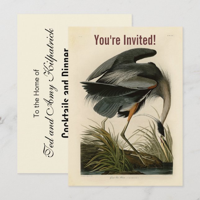 Invitation Grand Héron bleu d'Audubon Marais Oiseau (Devant / Derrière)
