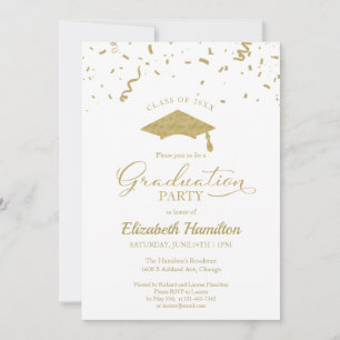 Invitation Grand Lycée Gold Confetti Blanc