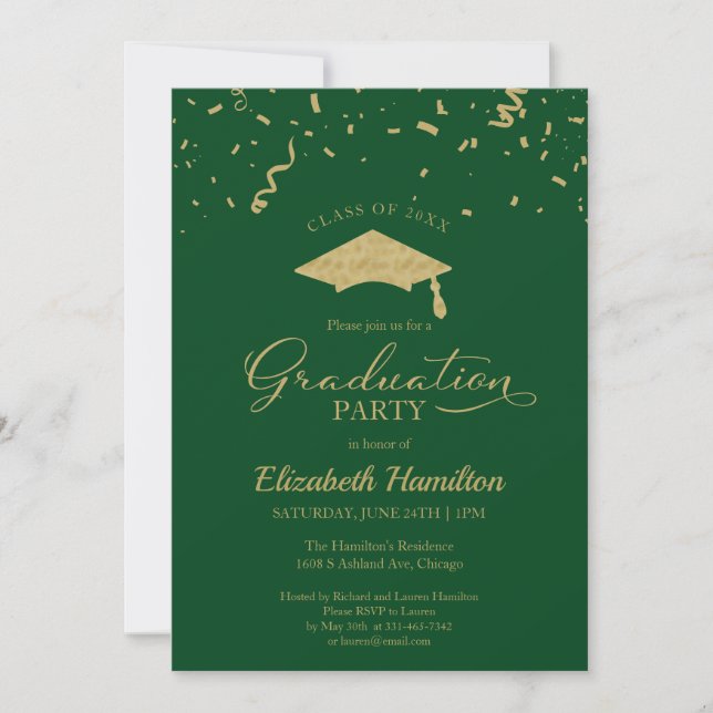 Invitation Grand Lycée Gold Confetti Green (Devant)