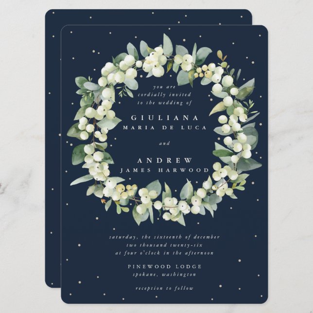Invitation Grand Mariage de la marine Snowberry+Eucalyptus Wr (Devant / Derrière)