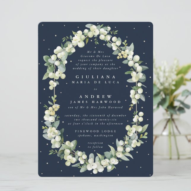 Invitation Grand Mariage Formel de la Marine Snowberry + Euca (Debout devant)