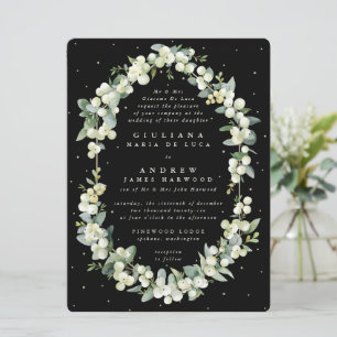 Invitation Grand mariage formel noir Snowberry + Eucalyptus