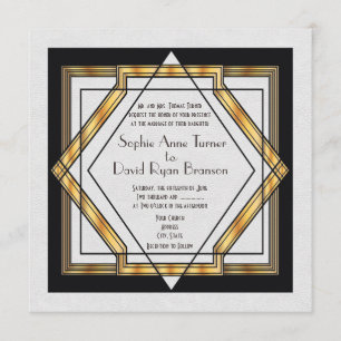 Invitation Grand Mariage Gatsby Gold White Art Déco