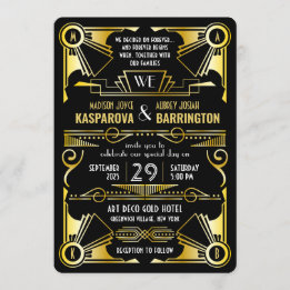 Invitation Grand Mariage Gatsby Ornate Gold & Black Art Déco