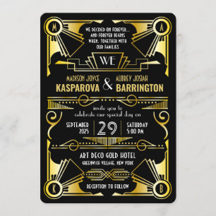 Invitation Grand Mariage Gatsby Ornate Gold & Black Art Déco
