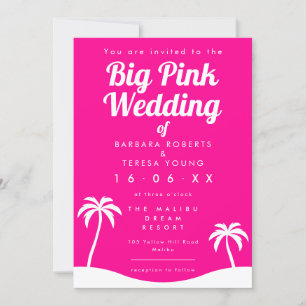 Invitation Grand Mariage rose Barbiecore Plage tendance Palm 