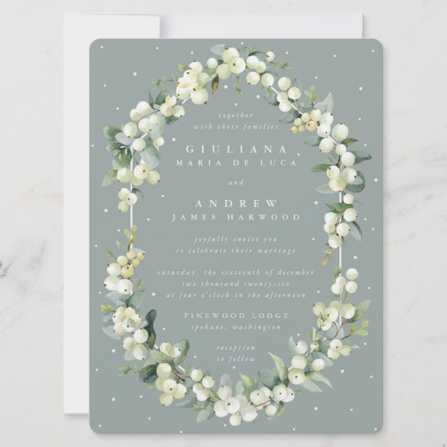 Invitation Grand Mariage Seafoam Green Snowberry + Eucalyptus (Devant)
