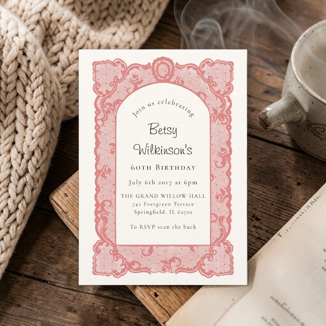 Invitation Grand-mère chic Arche en dentelle Rose Poussiéreus (Créateur téléchargé)
